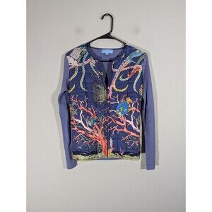 J. McLaughlin Sweater Women Sz S Blue Quilted Fron Silk Marine Nautical Jacket